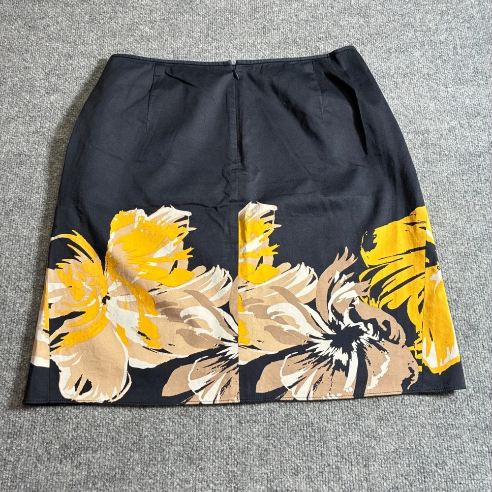 Tahari Floral Border Print Mini Skirt‎ Womens 12 Black Yellow Cotton